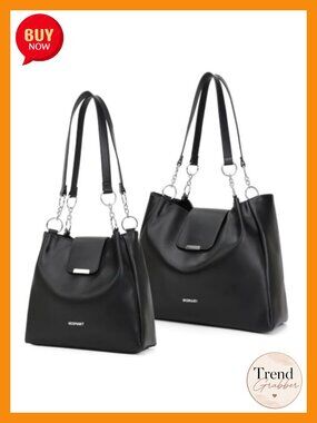 BESMART Vegan Leather Tote Bag with Circle Chain & Leather Strap